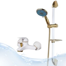 علم دوش حمام یونیکا همراه با شیر حمام لاله رنگ سفید طلایی شیرالات برند اندیکا