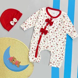 ست سرهمی و کلاه نوزادی مدل گل بهار سه رنگ خردلی قرمز و سرمه ای 