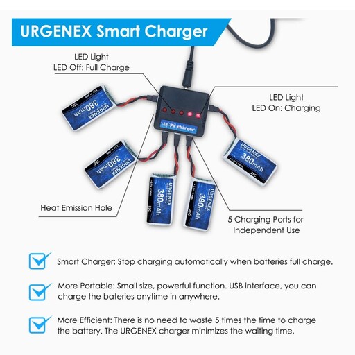 باطری 380MAhپک 5عددی با دستگاه شارژر URGENEXبار آمازون