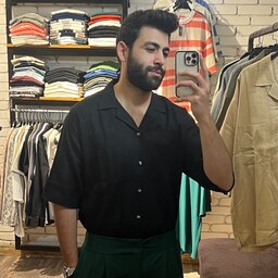 پیراهن مردانه یقه مراکشی دکمه ای ویبو جنس لینن ترک رنگ مشکی
