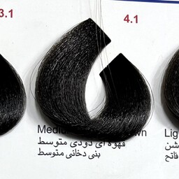 رنگ قهوه ای دودی متوسط4.1 ،رنگ مو کم آمونیاک پیلون و یک عدد اکسیدان