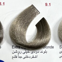 رنگ بلوند دودی خیلی روشن 9.1 ،رنگ مو کم آمونیاک پیلون و یک عدد اکسیدان
