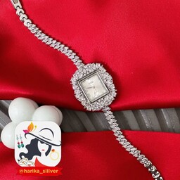 ساعت جواهری نقره با عیار 925 استاندارد و آبکاری طلا سفید