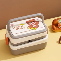 ظرف غذا دو طبقه لانچ باکس lunch box طرح خرس داخل پلاستیک
