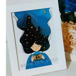 تابلو نقاشی کودک، تابلو ویترای دخترِ مهتاب، استفاده شده از رنگهای با کیفیت و ضد آب 