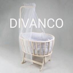 گهواره تخت کنار مادر چوبی مدل بیضی دیوانکو Divanco ابعاد 90در60