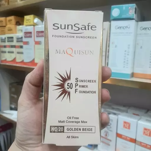 ضد آفتاب کرم پودری بژ طلایی NC20  sمکیسان سان سیف  sunsafe spf50