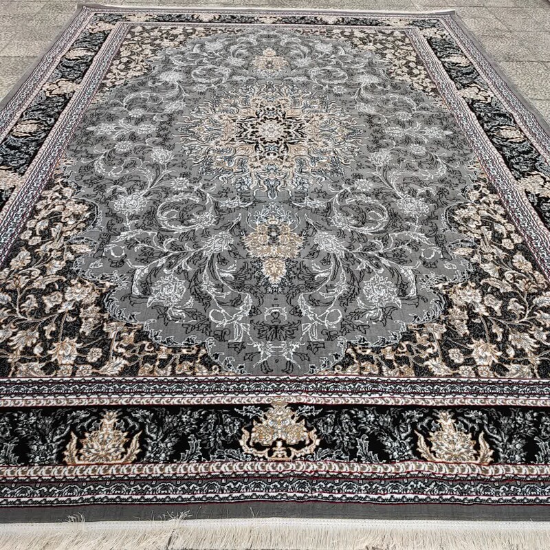 فرش کاشان ارزان قیمت 9 متری نقشه آیلین رنگ طوسی ، فرش طرح جدید 400 شانه