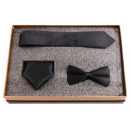 ست کادویی مردانه (هدیه)کراوات، پاپیون و دستمال جیب(کت)رنگ مشکی(سیاه)