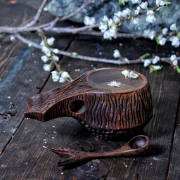 کوکسا دستساز چوبی طرح آتش برند فاریوتاب. لیوان چوبی.  ماگ چوبی 