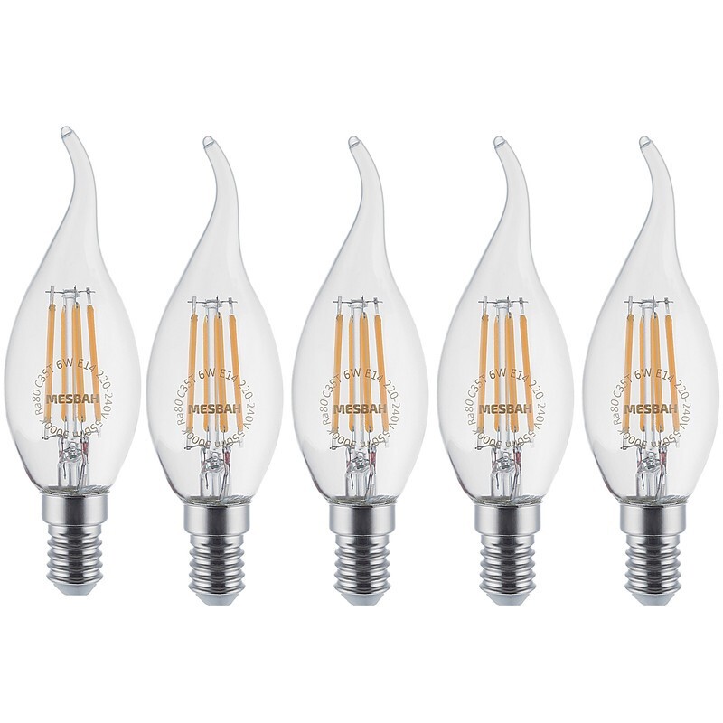 لامپ ال ای دی فیلامنتی 6 وات مصباح مدل اشکی کد C35T پایه E14 بسته 5 عددی