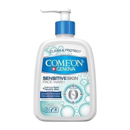 ژل شستشو صورت کامان ComeOn  مخصوص پوست حساس  Sensitive Skin  حجم  500 میل  98 درصد آبرسان  جوان کننده پوست کد 403