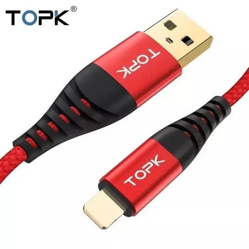 کابل تبدیل USB به لایتنینگ TOPK طول 2 متر قرمز