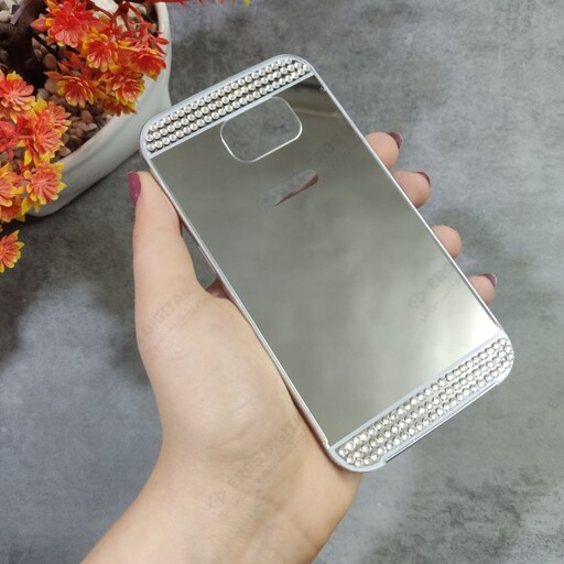 قاب گوشی Samsung Galaxy S6 مدل آینه ای نگین دار - نقره-ای