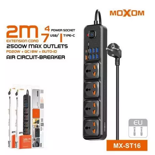 چندراهی برق و شارژر رو میزی موکسوم مدل MOXOM MX-ST16 - سفید, هفت روز ضمانت تست و اصالت کالا