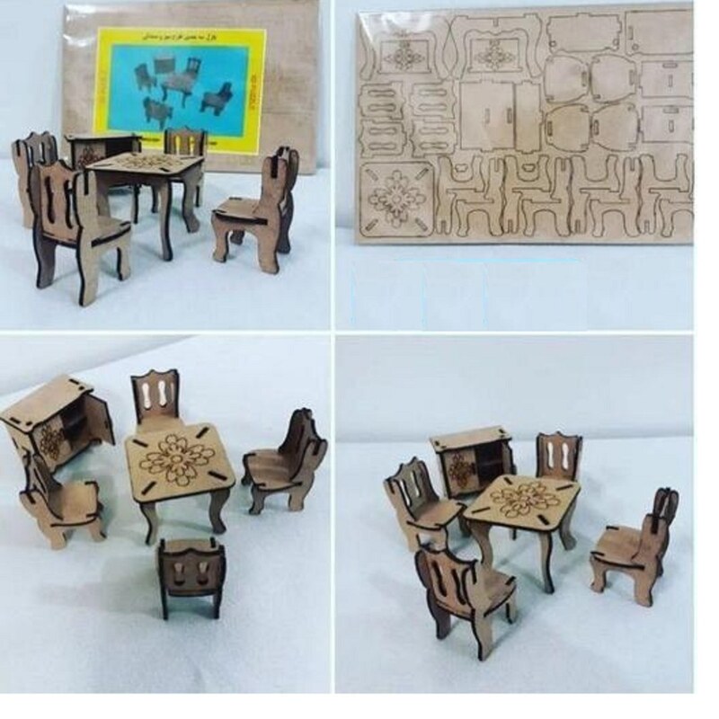 پازل سه بعدی مدل میز و صندلی و کمد چوبی