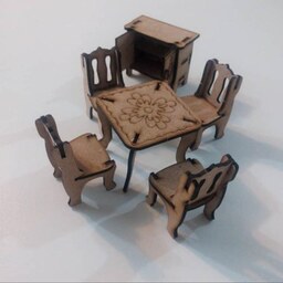 پازل سه بعدی مدل میز و صندلی و کمد چوبی