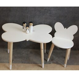 میز و صندلی چوبی کودک طرح پروانه سفید صفر تا هفت سال گالری فرانه