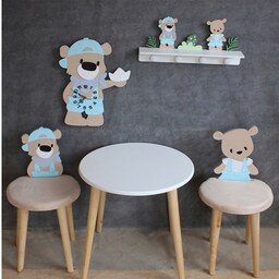 میز و صندلی مبله چوبی کودک طرح خرس پسرانه صفر تا هفت سال گالری فرانه