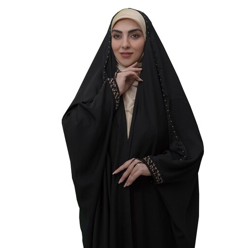 چادر مشکی عربی  المیرا مدل پلاس عسلی جنس کر پ حریر قطری اصل