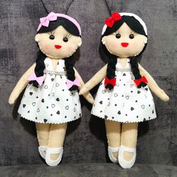 عروسک های دخترانه  دوقلو نمدی زیبا 30سانتی مناسب هدیه  دادن به کوچولوهای ناز