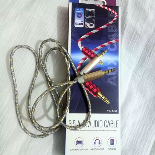 کابل انتقال صدا AUX برند audio cable طول 1 متر با روکش کتان بافته شده