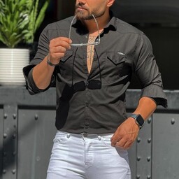 پیراهن مردانه جین آستین بلند دو جیب مشکی 