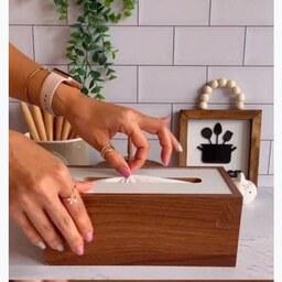 جعبه دستمال کاغذی چوبی mdf  کشویی یا جا دستمال کاغذی رومیزی(قهوه ای توسی )