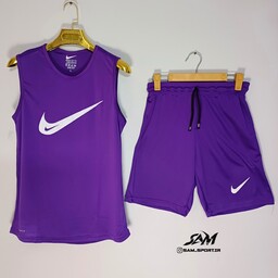 ست ورزشی بدنسازی تاپ شلوارک مدل nike  سایز بندی فول