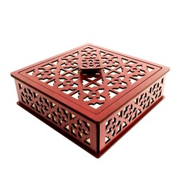 جعبه پذیرایی چوبی مربع  طرح خیام  ارتفاع 6 عرض 20  دو رنگ ماهگونی و بیاض تولیدی ماهو لیزر