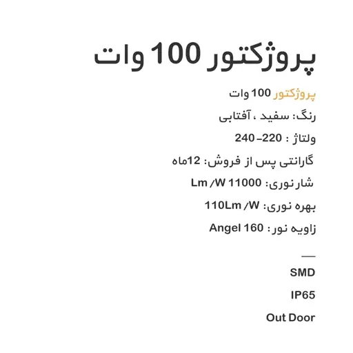 پرژوکتور 100 وات ضد آب هرمس 