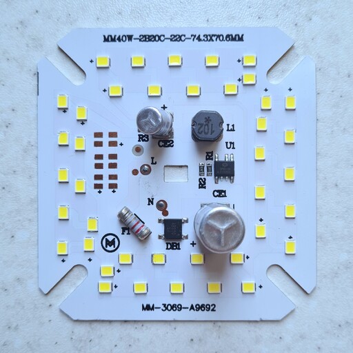 چیپ ال ای دی 40 وات برق مستقیم صفحه لامپ ماژول دی او بی  . رنگ سفید مهتابی جهت تعمیر لامپ chip led dob 40w 220v ccc