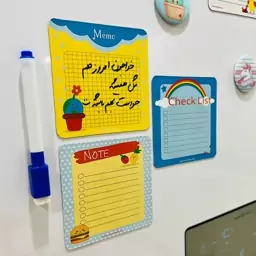 پِلَنِر مگنتی یخچال(یادداشت اهنربایی) مدل چک لیست آبی، پک 3 عددی ، سایز 9 در 9 جنس براق به همراه ماژیک اهنربایی 