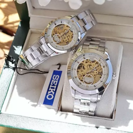 ست زنانه مردانه ساعت مچی اتومات سیکو قلب باز پشت شیشه ای دارای رنگبندی متنوع SEIKO