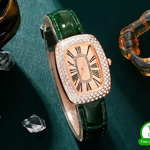 ساعت مچی زنانه بند چرم قاب نگینی کارتیر cartier