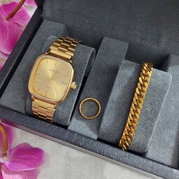 ساعت مردانه کاسیو Casio طلایی همراه دستبند و حلقه انگشتر