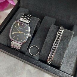 ساعت مردانه کاسیو Casio نقره ای همراه دستبند و حلقه انگشتر