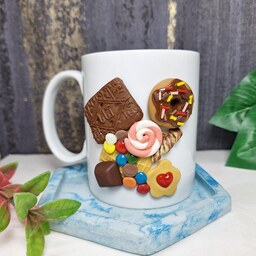 ماگ عروسکی دستساز  طرح شیرینی و شکلات سایز بزرگ قابل شستشو و استفاده