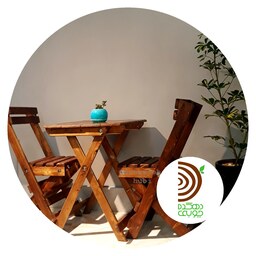 میز و صندلی 2 نفره چوبی  تاشو برند دهکده چوبی فلاح با راسال رایگان در مشهد 