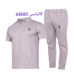 ست مردانه بلوز و شلوار  سایز XL، XXL آستین بلند طرح پارچه ساده یقه فرنچ جنس ملانژ نخ رنگ کالباسی 44685 طوسی آبی 44686