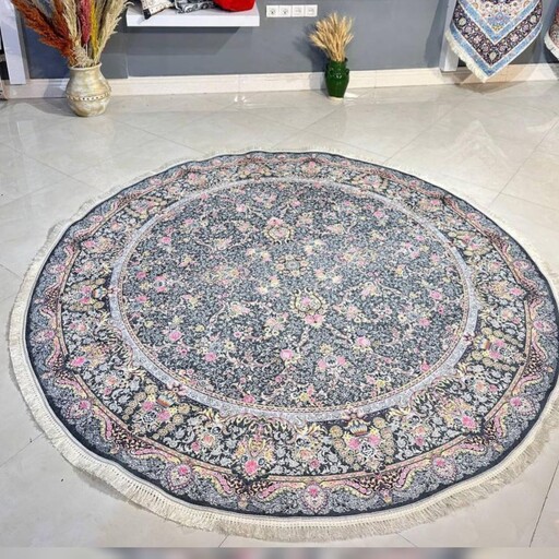 فرشینه چاپی مخمل ترک گرد قطر 2 متر طرح  سنتی سالن پذیرایی 1 اکسین فرش