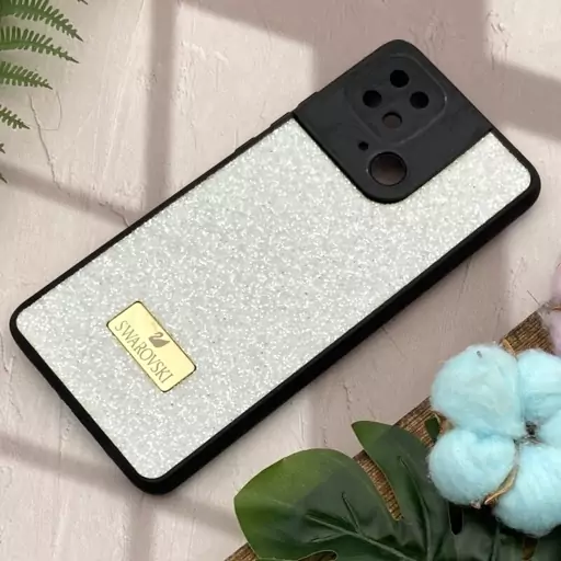 قاب گوشی Redmi 10C - Redmi 10 Power - Poco C40 شیائومی اکلیلی SWAROVSKI دور ژله ای سفید محافظ لنز دار کد 54736