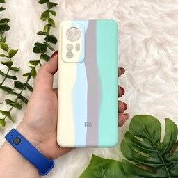 قاب گوشی Xiaomi 12 - Xiaomi 12X شیائومی سیلیکونی پاک کنی اورجینال آبرنگی رنگین کمانی داخل مخمل محافظ لنز دار کد 65715