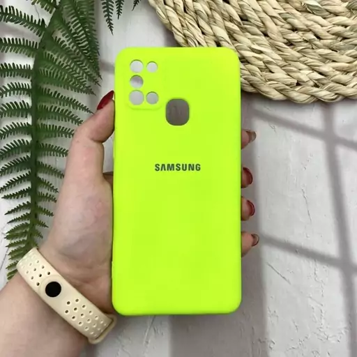 قاب گوشی Galaxy A21S سامسونگ سیلیکونی های کپی طرح ساده سبز فسفری محافظ لنز دار کد 84782