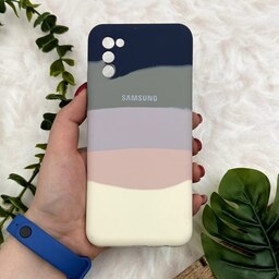 قاب گوشی Galaxy A02S - Galaxy A03S سامسونگ سیلیکونی پاک کنی اورجینال آبرنگی رنگین کمانی داخل مخمل محافظ لنز دار کد 90016