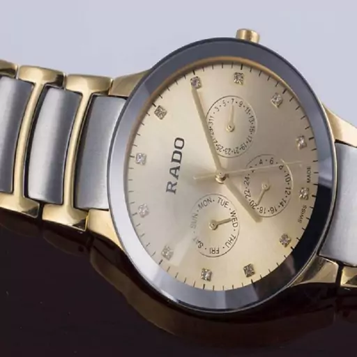 ساعت مچی رادو Rado سه موتوره دارای تقویم صفحه طلایی کد 289