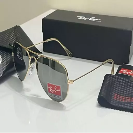 عینک آفتابی ریبن RayBan خلبانی شیشه نقره ای فریم طلایی کد 265