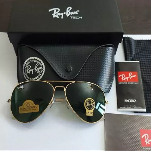 عینک آفتابی ریبن خلبانی RayBan مدل 3026 شیشه سبز فریم طلایی کد 787