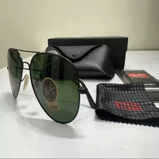 عینک آفتابی ریبن خلبانی RayBan مدل 3025 شیشه سبز فریم مشکی کد 246