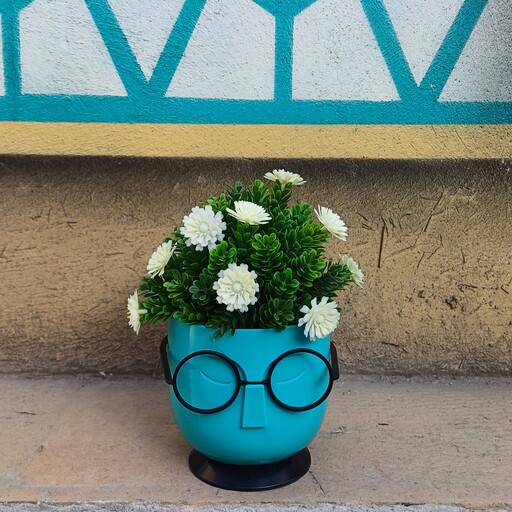 گلدان گل عینک دار سبز آبی